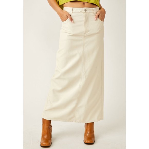 FREE PEOPLE City Slicker Vegan Maxi Skirt / Nilla Cream - Picture 2 of 12